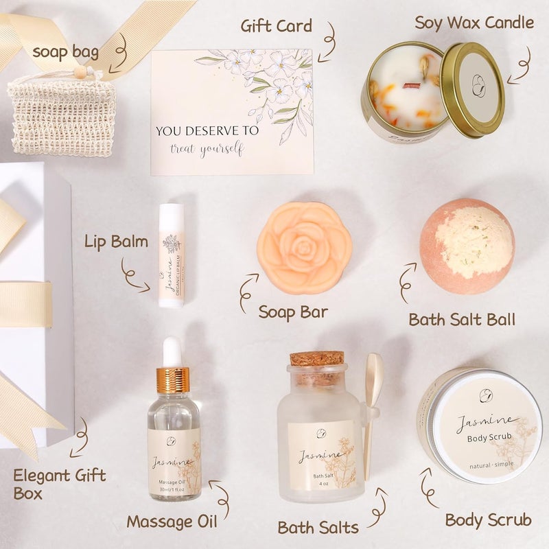 EXTALOW Spa Gifts for Women Valentines Day Gifts Jasmine Bath Gift Baskets Relaxing Self Care Gift for Mom Girlfriend Sister Wife Auntie Home Bath Care Package Thank You Birthday Gift Friendship - Image 3